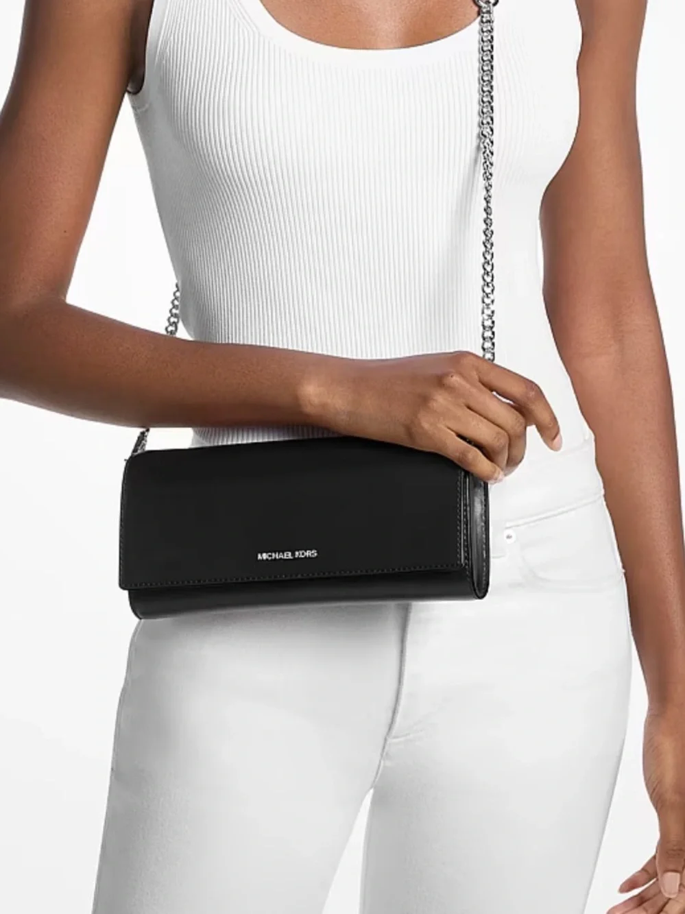 Michael Kors Jet Set Travel Leather Clutch Crossbody Wallet on chain